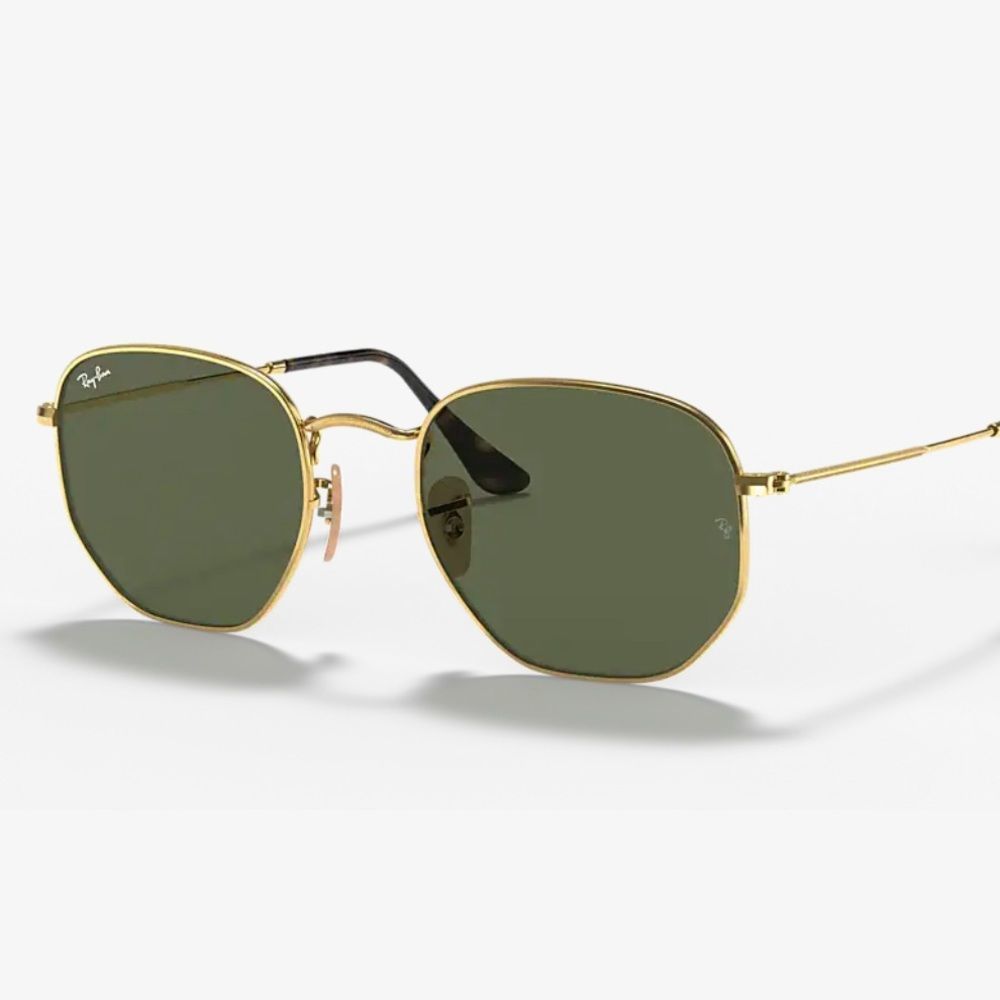 Ray Ban RB3548N HEXAGONAL FLAT LENSES Gold frame G -15 Lens XL 54-21  Unisex NEW - Picture 6 of 9